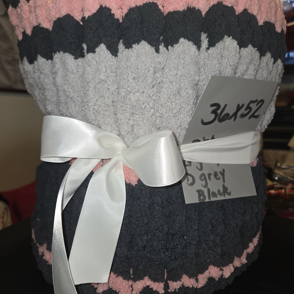 Striped Pink, Gray, and Black Blanket